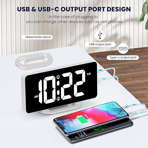 Miniatura 6 de Reloj despertador digital con luz nocturna RGB dinámica y colorida, volumen/color ajustable, puerto de carga USB-C, reloj de mesa LED de 7