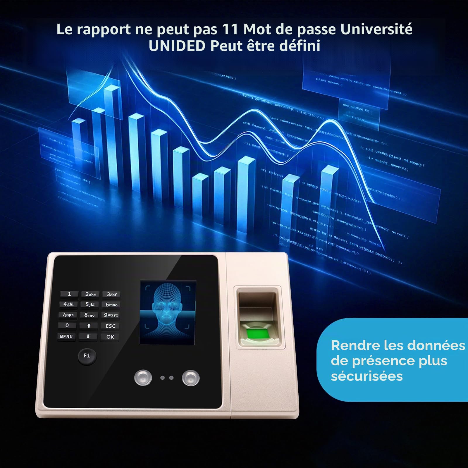 Pointeuse Horaire Personnel 4-en-1, Badgeuse avec Reconnaissance Faciale, Empreinte Digitale, Mot de Passe et Carte, Machine de Pointage Sans Réseau pour Entreprises avec Clé USB
