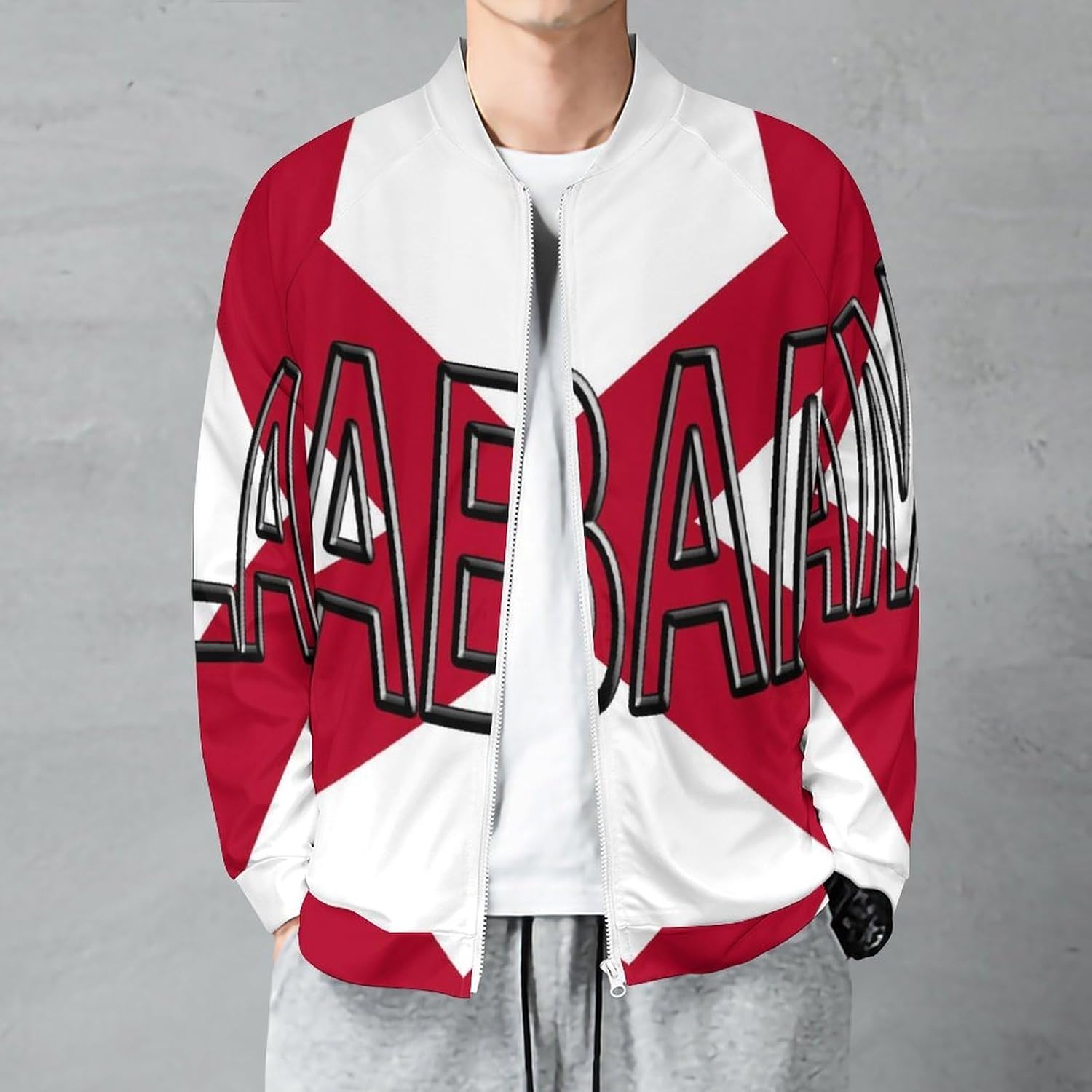 Flag of Alabama State Men's Bomber Jacket Lightweight Windbreaker Casual Coat Pocket Spring Fall