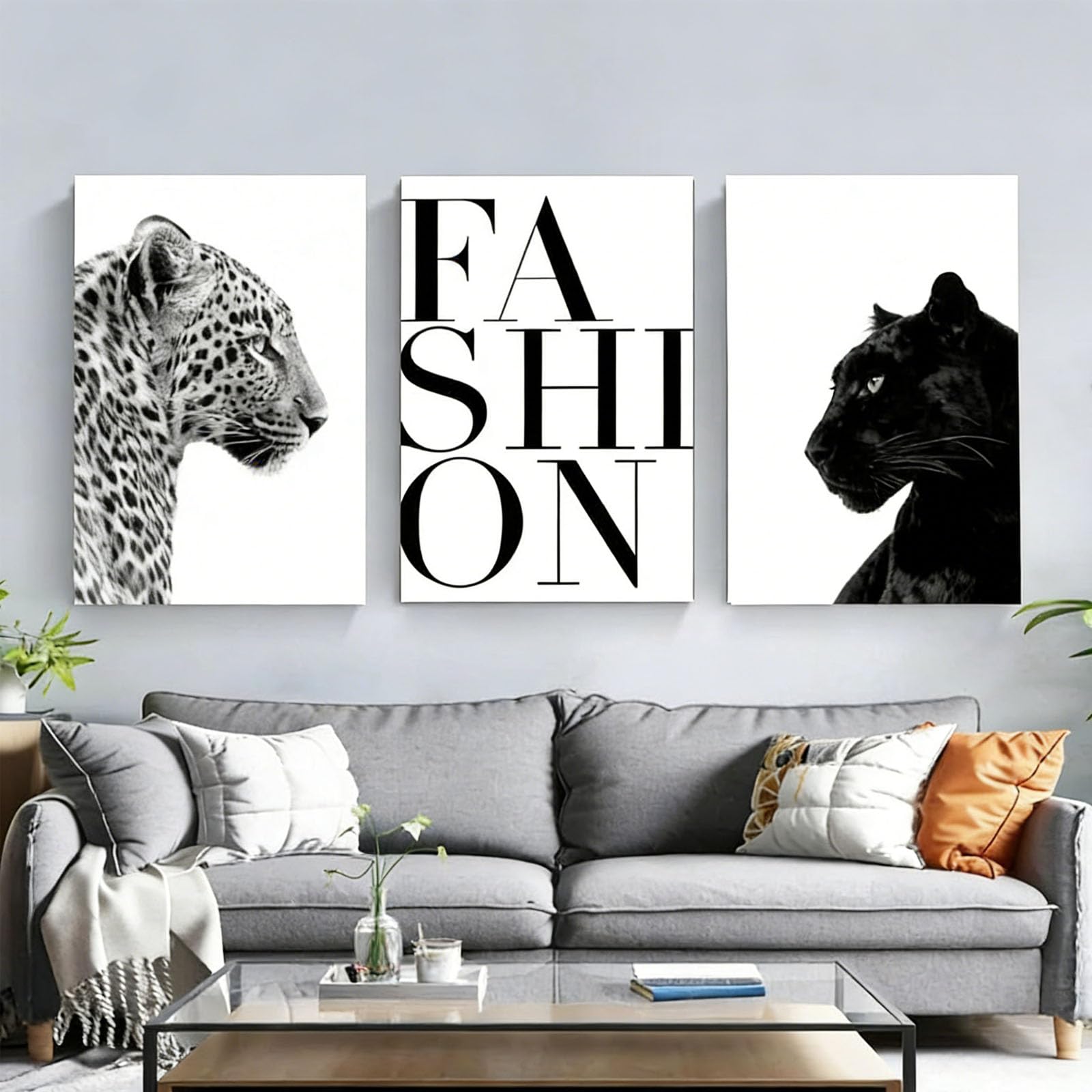 JORCEDI 3-Piece Aesthetic Black and White Poster Set, Stockholm Style Poster, Fashion Canvas Print, Aesthetically Pleasing Animal Poster, Leopard, Black Panther, Wall Art, Unframed (40 * 50cm)