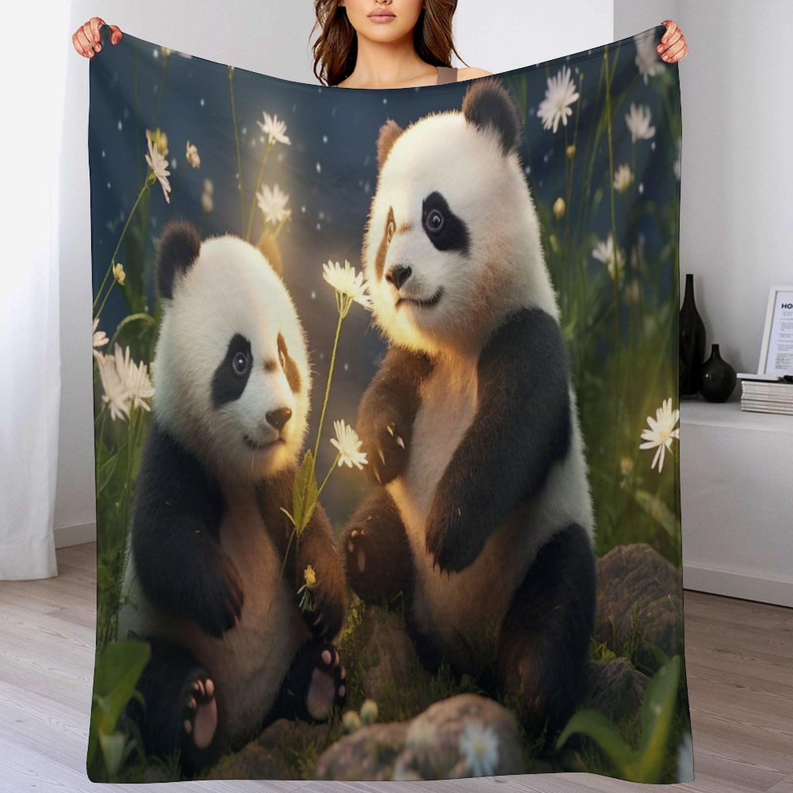 Couverture polaire panda de qualité supérieure en flanelle double épaisseur 130x180
