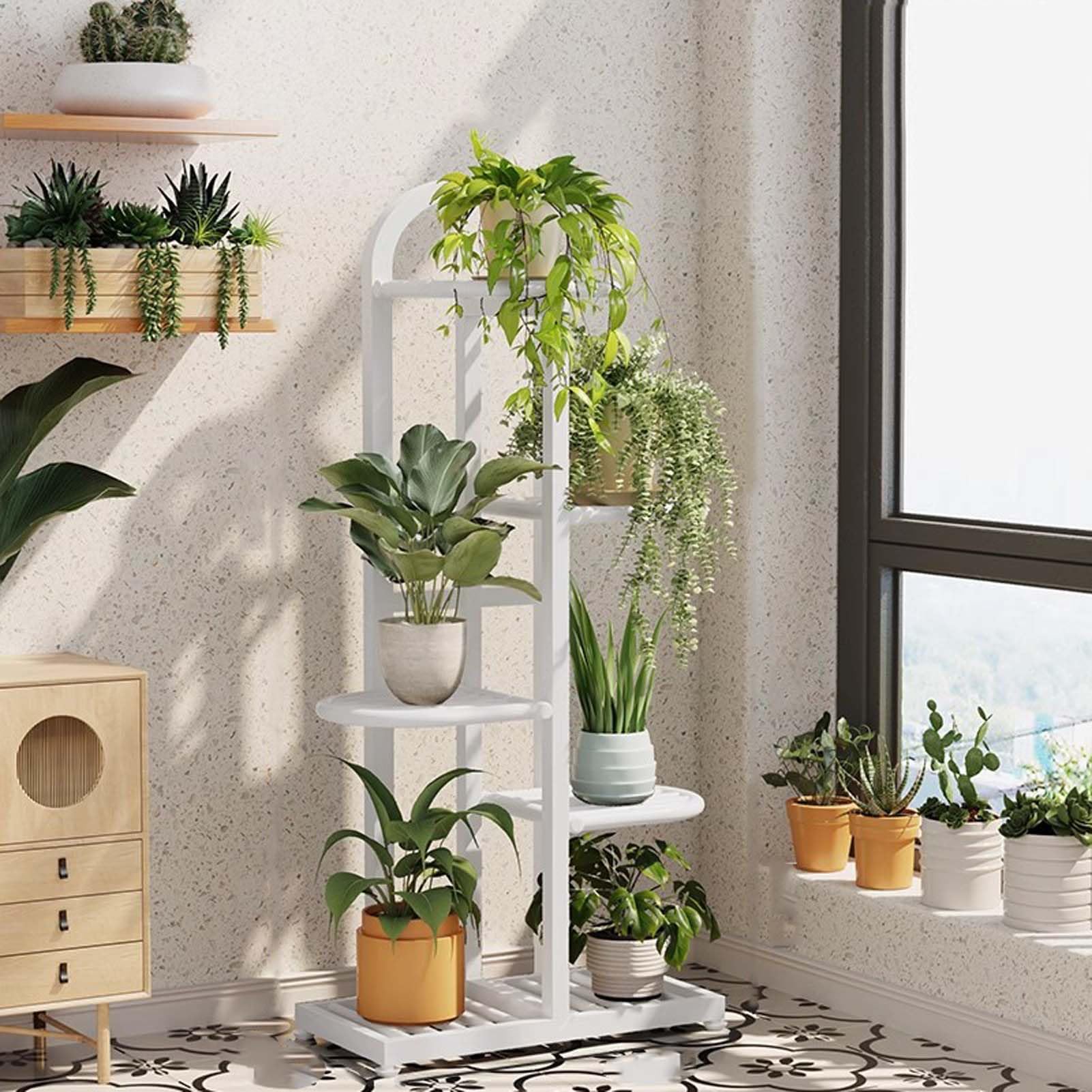 Étagère à Plantes en métal à 5 Niveaux - Étagère d'angle Haute pour Pots de Fleurs, utilisable en intérieur et en extérieur - Support Robuste pour Plusieurs Plantes, idéal pour Le Jardin, Le