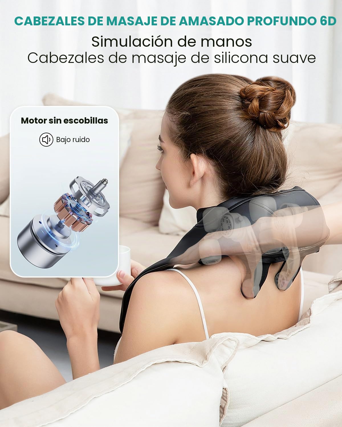Nekteck Masajeador cervical y hombro inalámbrico 6D Shiatsu con función de calor, alivia el dolor de tejidos profundos, para el hogar y la oficina, para hombres y mujeres (Negro)