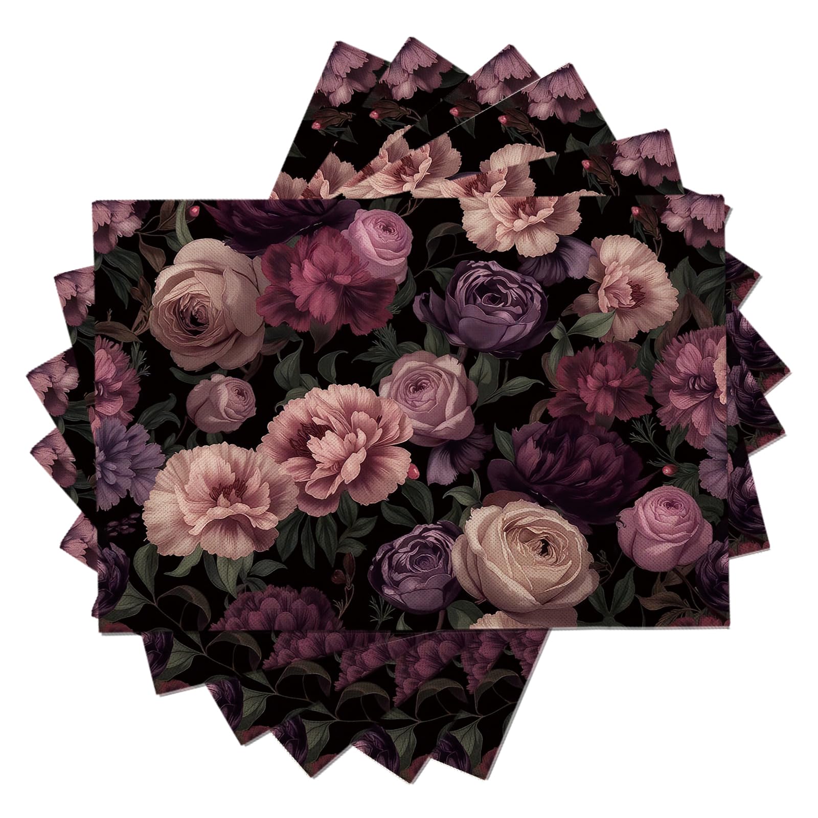 Tovaglietta Americana Fiori Eleganti in Cotone Lino Rettangolare - Tovagliette Set di 8 Peonia Rosa Rosa Resistente al Calore per La Cucina, Il L'Ufficio, 30 x 45cm