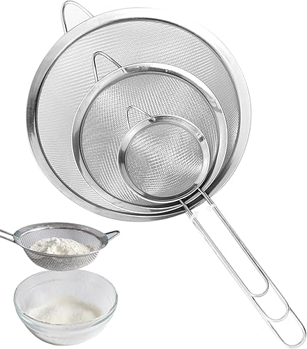 Miniatura 5 de 3Pcs Fine Mesh Strainer 3.2, 4.7, 7.1 Inch Stainless Steel Strainer with Handle Kitchen Colanders Sift Strain Drain & Rinse Vegetables Pastas Tea