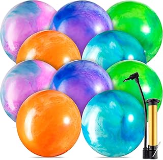 Jexine 10 Pcs 15" Marbleized Bouncy Balls PVC Inflatable Ball Colorful Play Ball Big Balls Playground Balls Kick Ball Bouncing Balls Toys with Pump for Backyard Beach Indoor Outdoor Game Party Favor