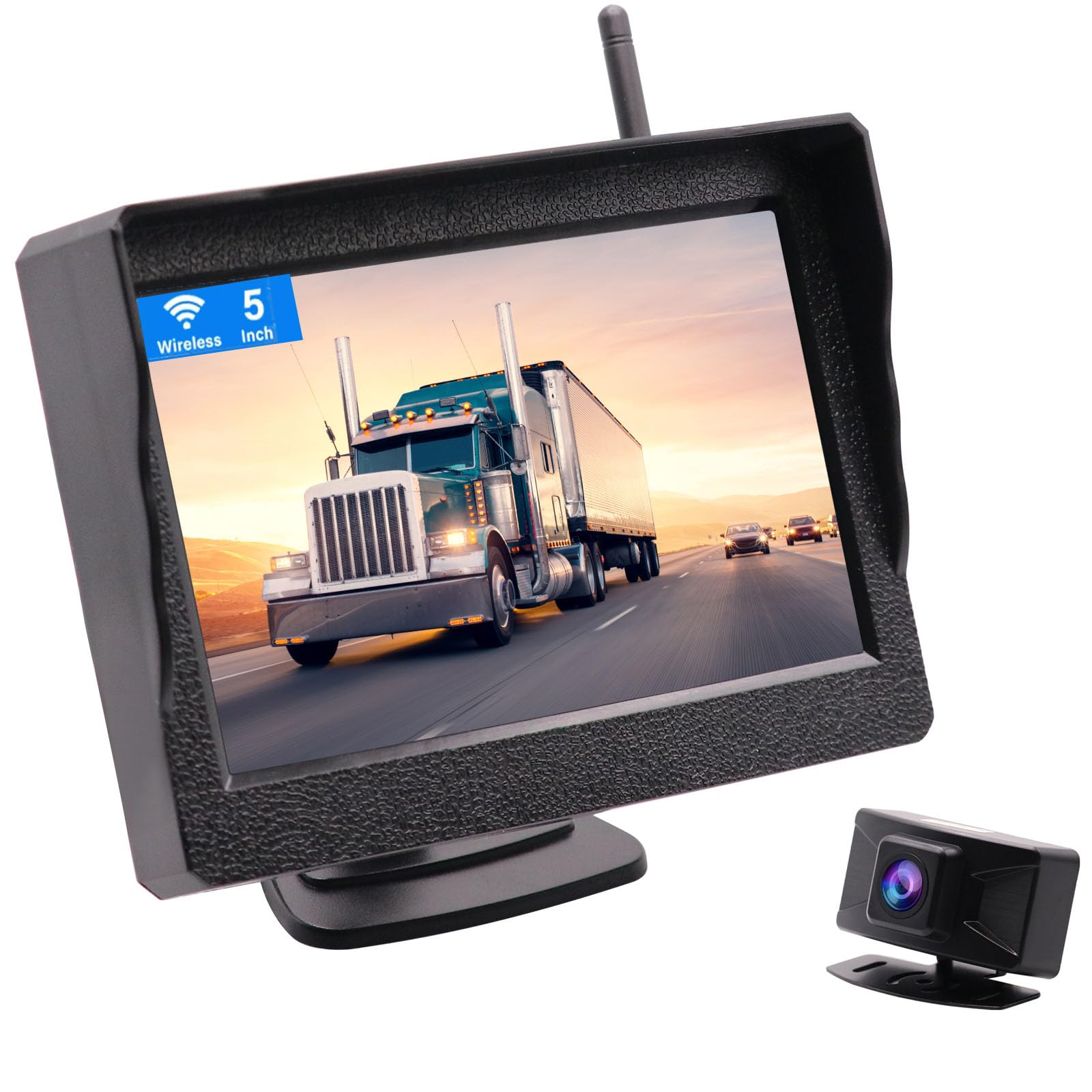 Kit Camara Marcha Atras Coche Inalambrica Digital, 1080P Cámara Visión Trasera WiFi IP68 Impermeable con 5" LCD Monitor, Instalación Simple Transmisión 300M para 12V-36V Camiones camionetas SUV