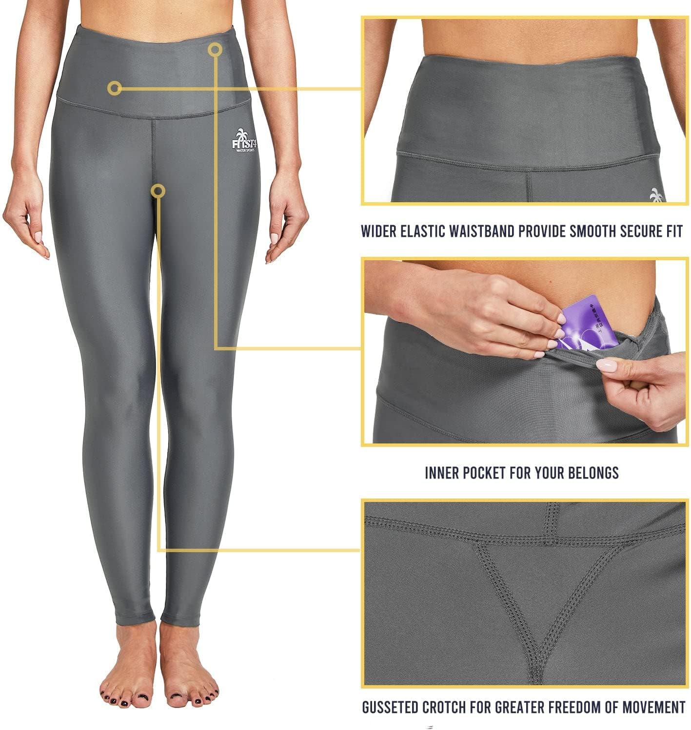 FitsT4 Sports Women's Swimming Leggings UPF 50+ High Waisted with Pockets Swim Pants - Image 4