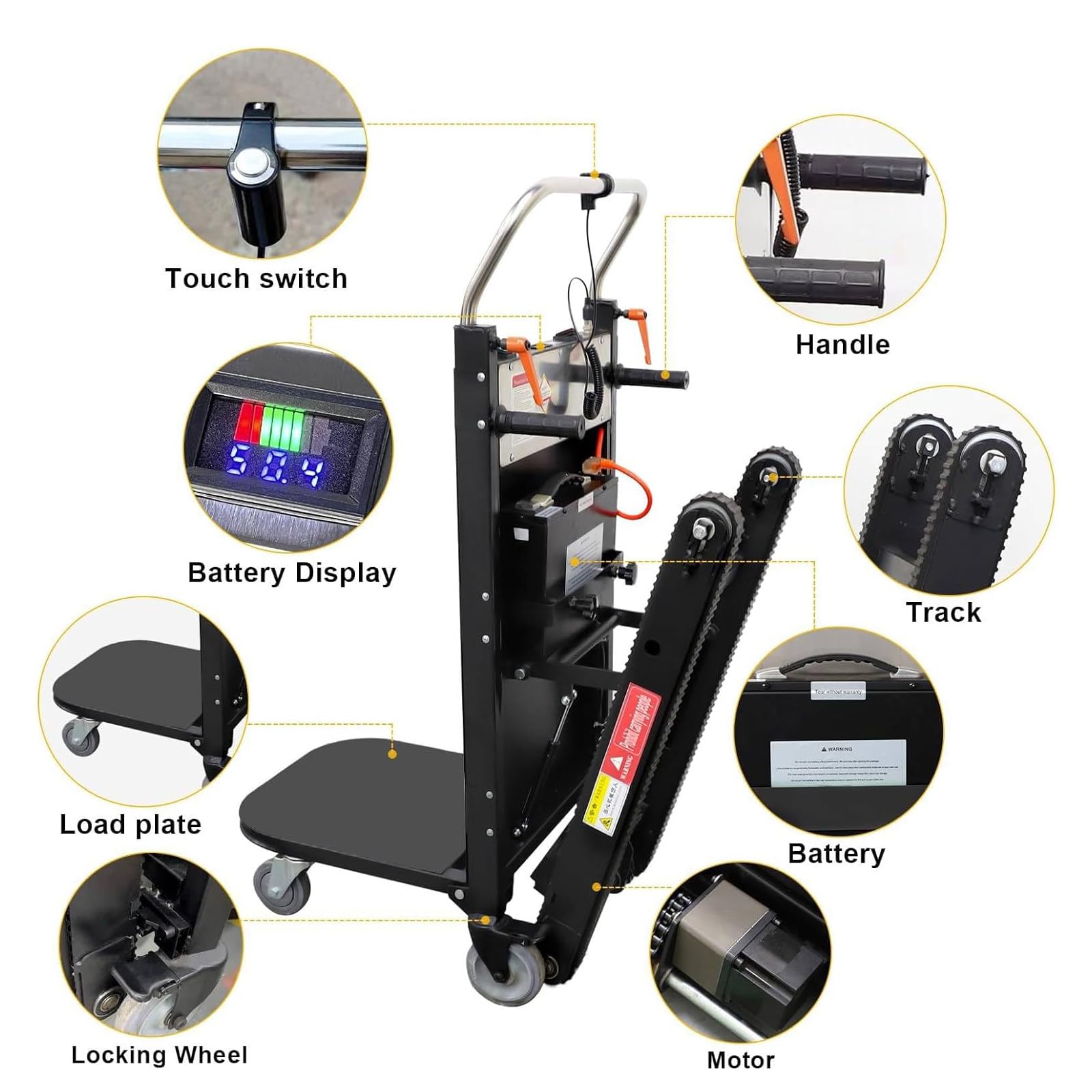 Carrello Elettrico Scale Aggiornato 500 W/850 W Carrello Scale Impieghi Gravosi 496/661 Libbre-con Batteria Rimovibile,Cingoli in Gomma Antiscivolo E Design Pieghevole 500w(2batteries)