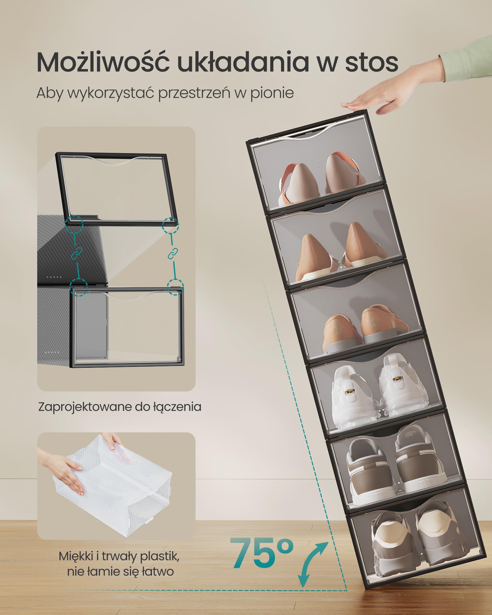 SONGMICS Pudełka na buty, z drzwiczkami, zestaw 18 sztuk