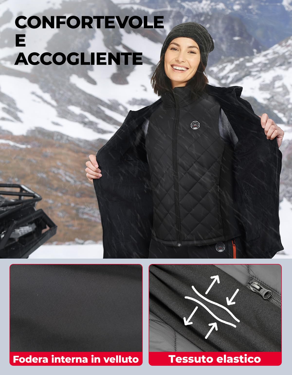 KEMIMOTO Gilet Riscaldato Donna, Elettrico Gilet Riscaldato con Telecomando APP, Giubbotti Riscaldati con Batteria da 10000 mAh per Sci, Escursionismo, Campeggio e Attività all'aperto