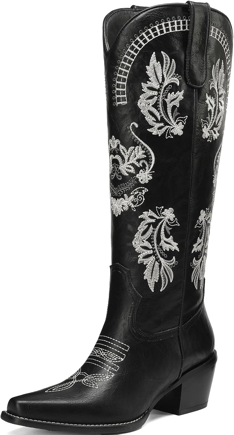 Womens Knee High Cowgirl Boots Pointed Toe Western Cowboy Country Boots with Classic Embroidered