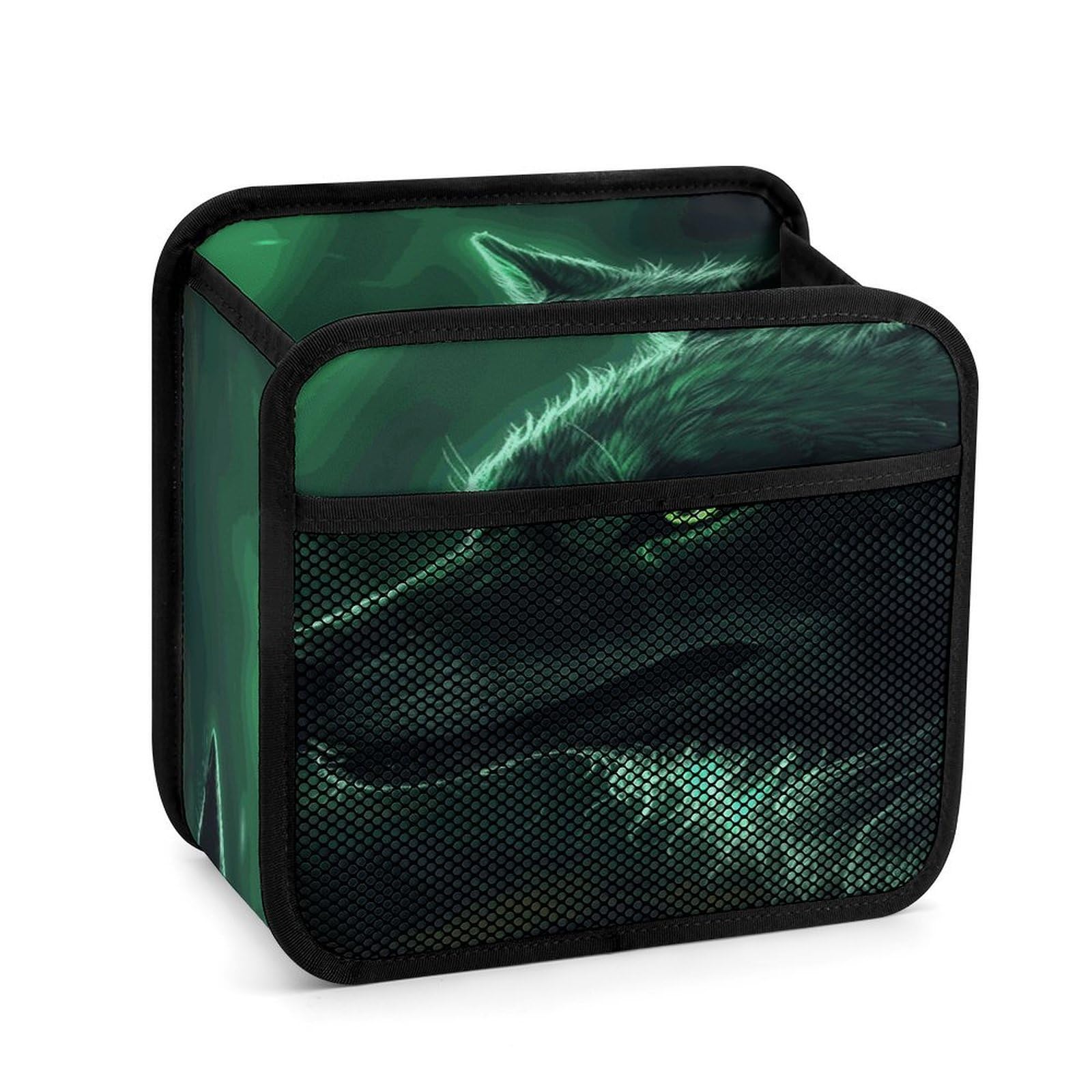 Btcowzrv Style Green Wolf Car Seat Back Organizer, Pu Leather Hanging Backseat Car Organizer With Elastic Mesh Pocket, Storage Bag For Most Vehicles