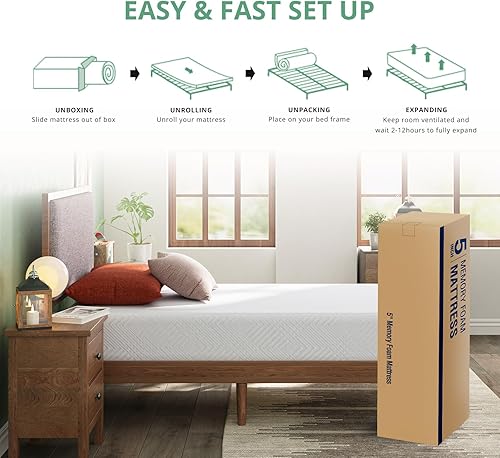 Miniatura 6 de Colchón individual – Colchón de espuma viscoelástica de té verde de 5 pulgadas, colchón individual en una caja, certificado CertiPUR-US sin fibra de