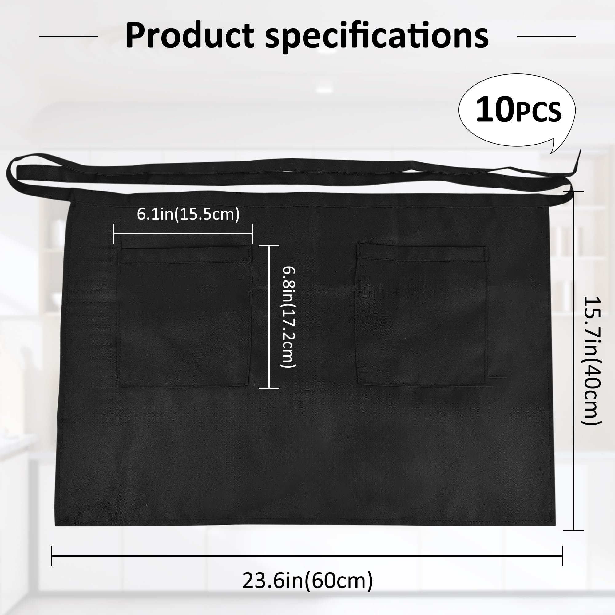 Image secondaire de Lot de 10 tabliers de serveur noirs avec poches - AZKEEGREY