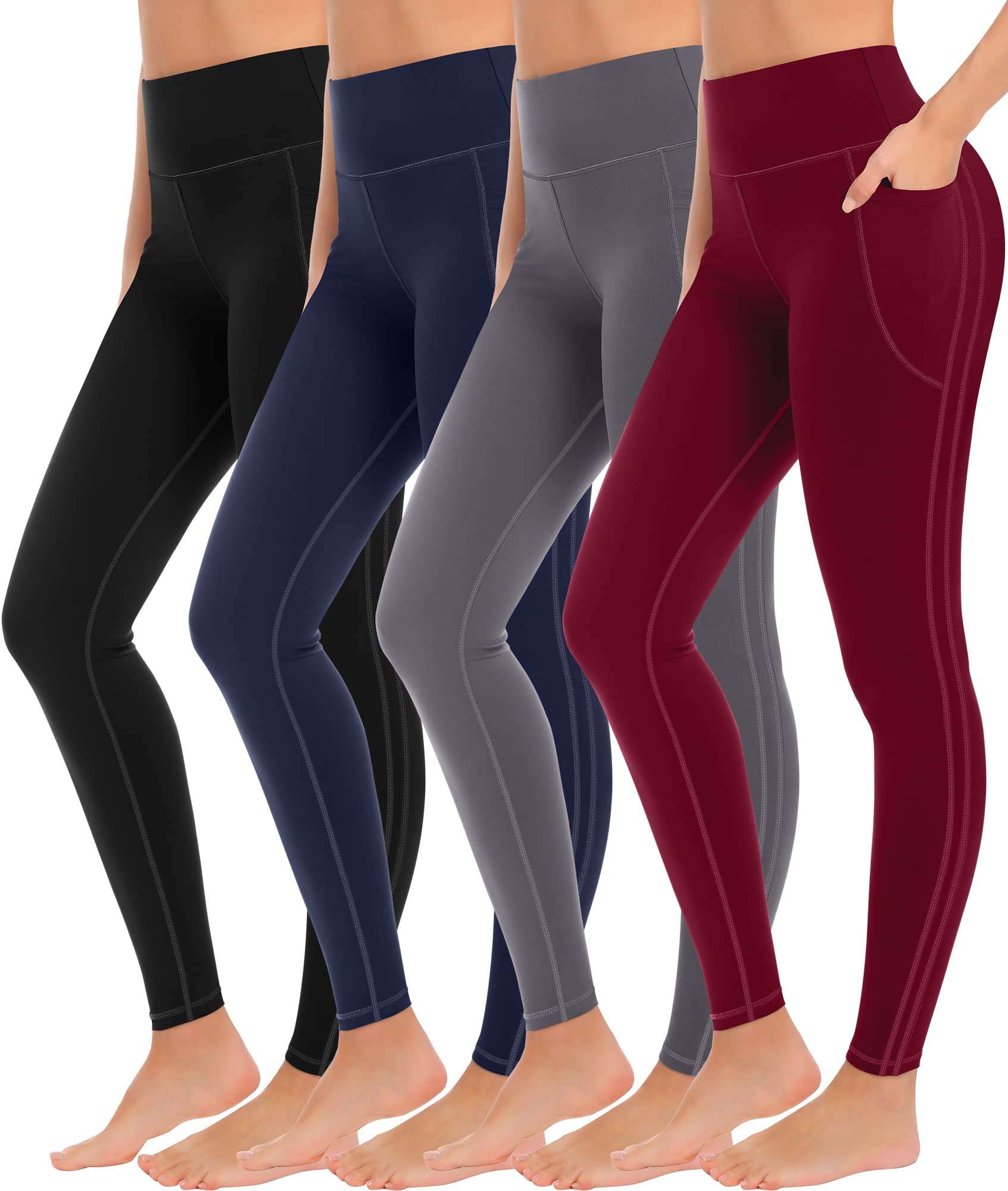 MIRITY Confezione da 4 Leggings da Yoga con Tasche da Donna, Pantaloni a Vita Alta per Controllo della Pancia per Allenamento