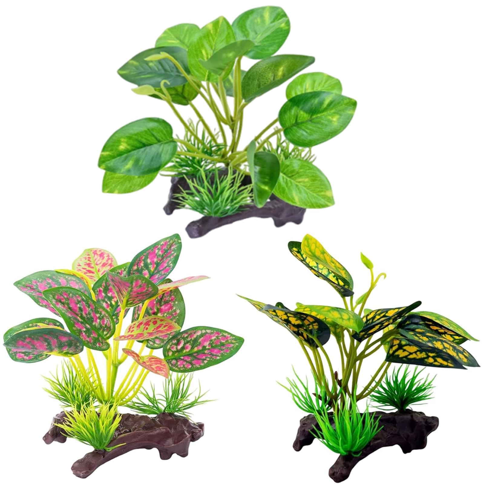Moxychrony 3 Pcs Silk Aquarium Plants, Fish Tank Artificial Decorations, Reptile Artificial Plants, Suitable for Aquarium and Fish Tank
