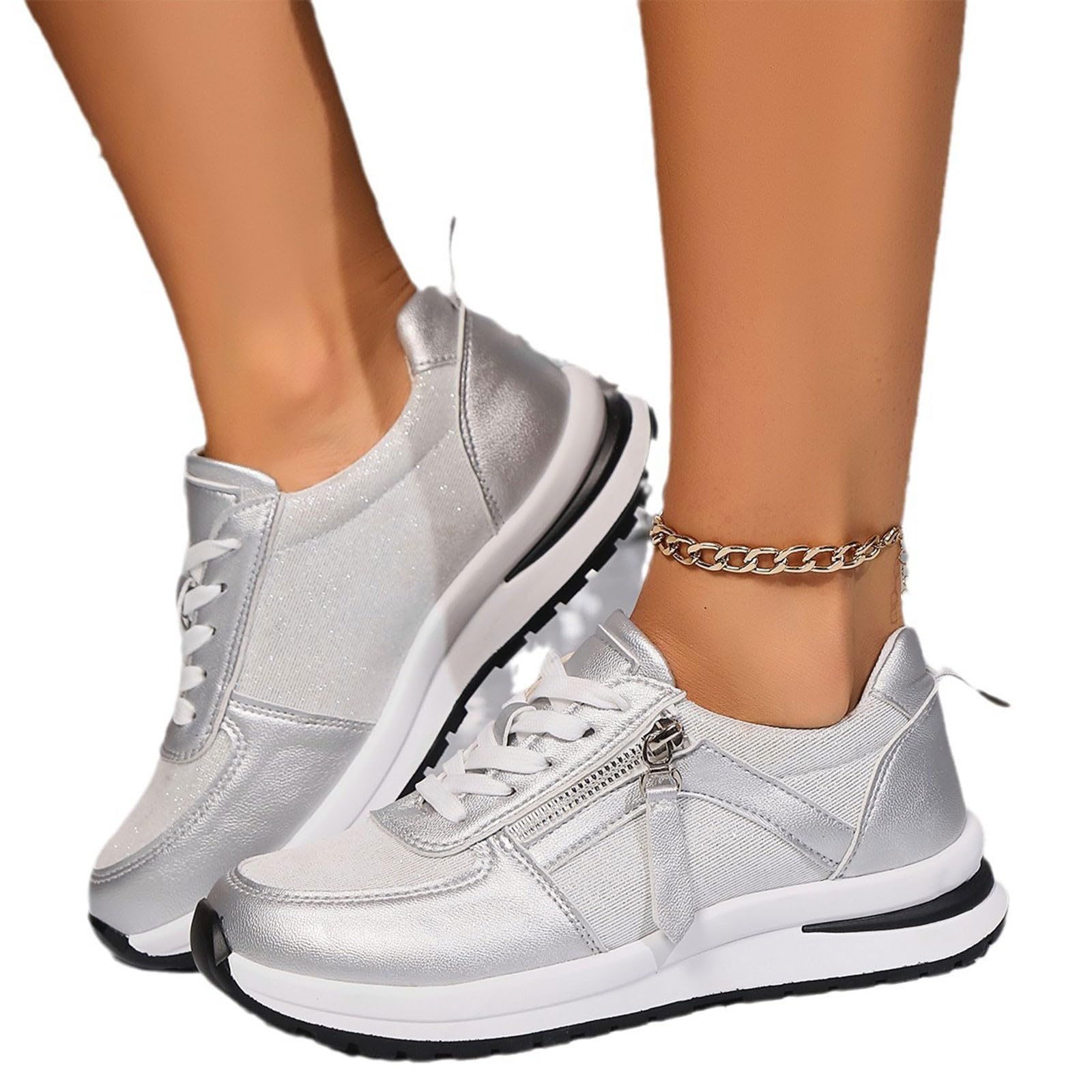 Scarpe da Camminata Donna Comode Pianta Larga Scarpe Sneakers Donna Bianche | Tennis Camminata in Tessuto Sintetico per Allenamento Palestra Sneakers Ragazza Concezione Ergonomica Pelle Sintetica