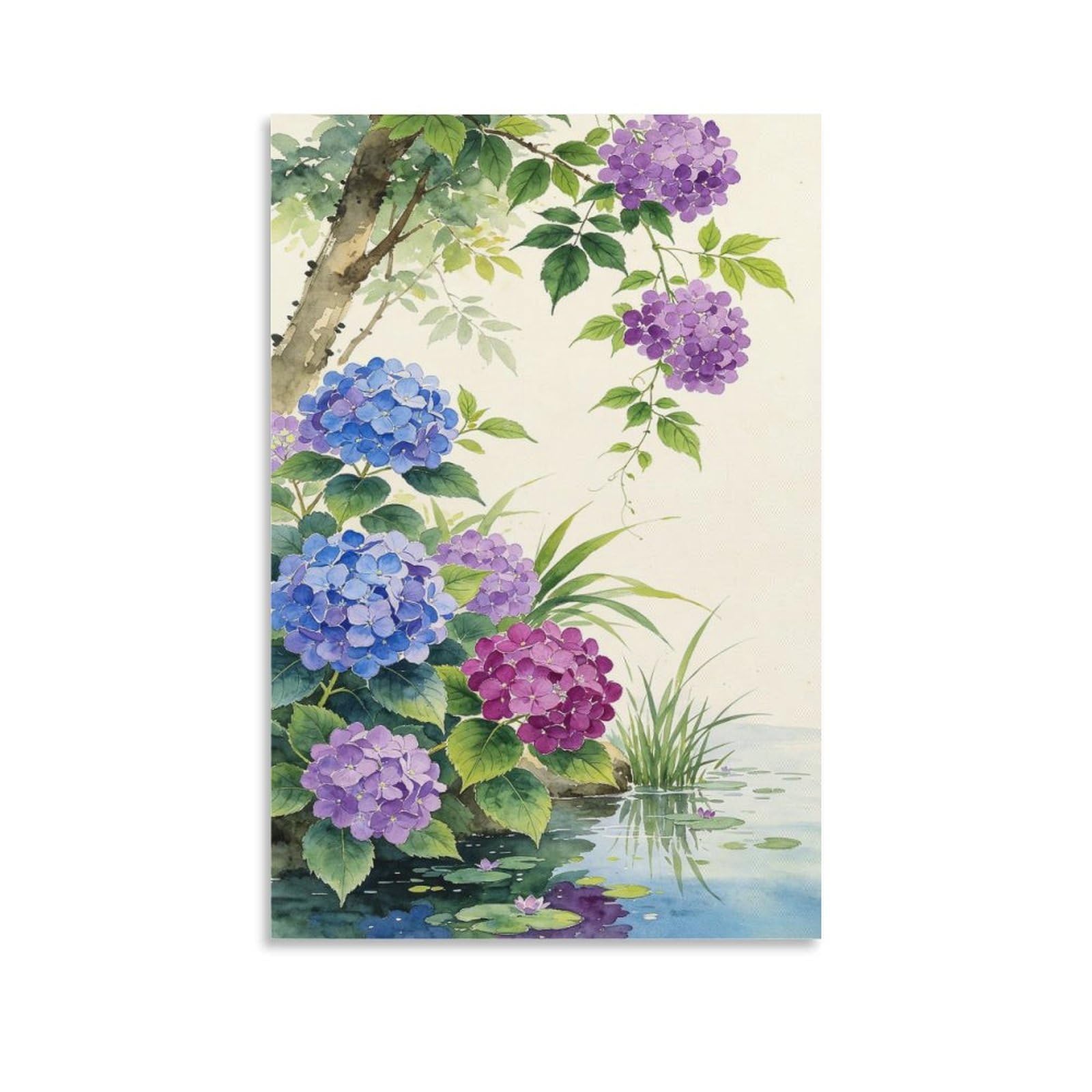 IEJKLUVWX Multicolor Hydrangea Wall Posters Pastel Floral Branch Premium Canvas Easy to Install High Definition for Above Bed Sofa Background Office Worker Unique 20x30inch(50x75cm)