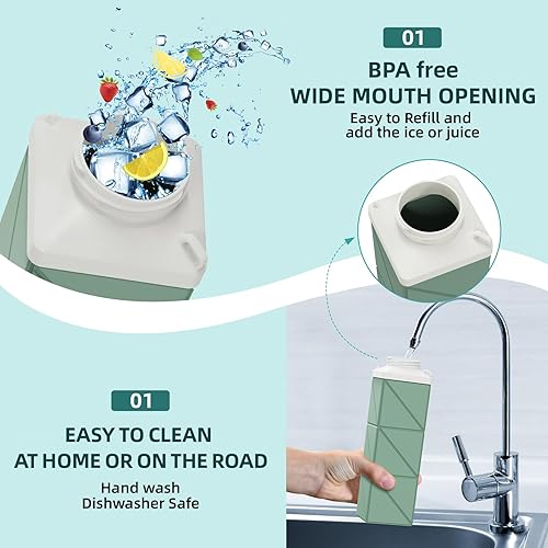 Vista 24 de Botellas de agua plegables de silicona de 20.6 onzas, plegables, a prueba de fugas, sin BPA, reutilizables, ligeras, portátiles, botellas de agua