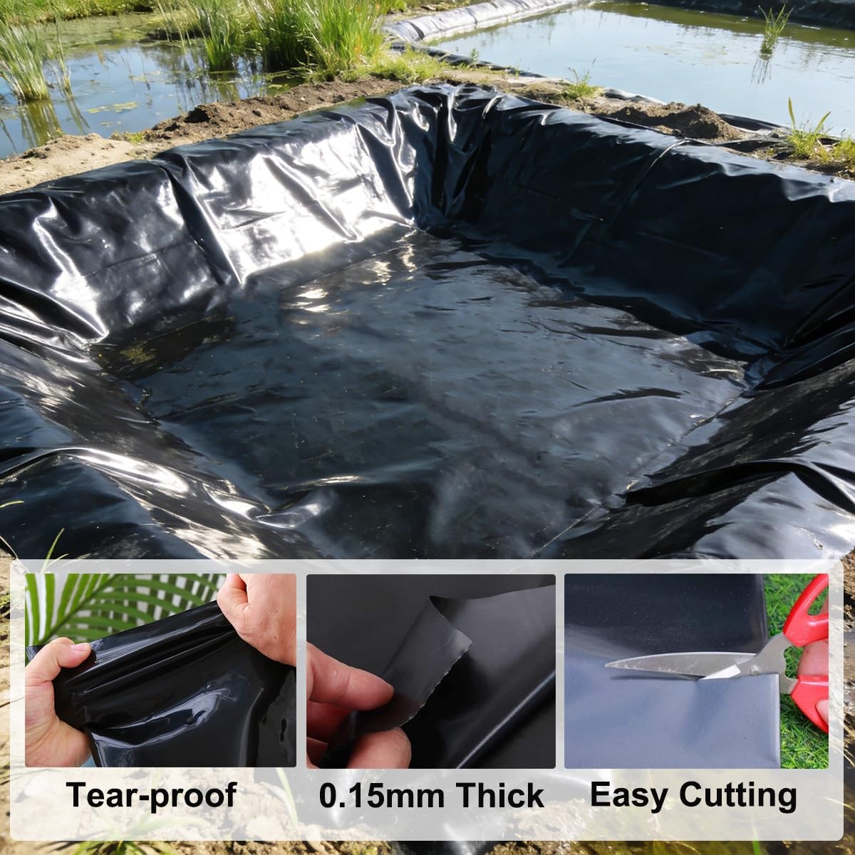 Revestimiento para Estanque Negra HDPE 0,15 mm, Duradera y Antidesgarro