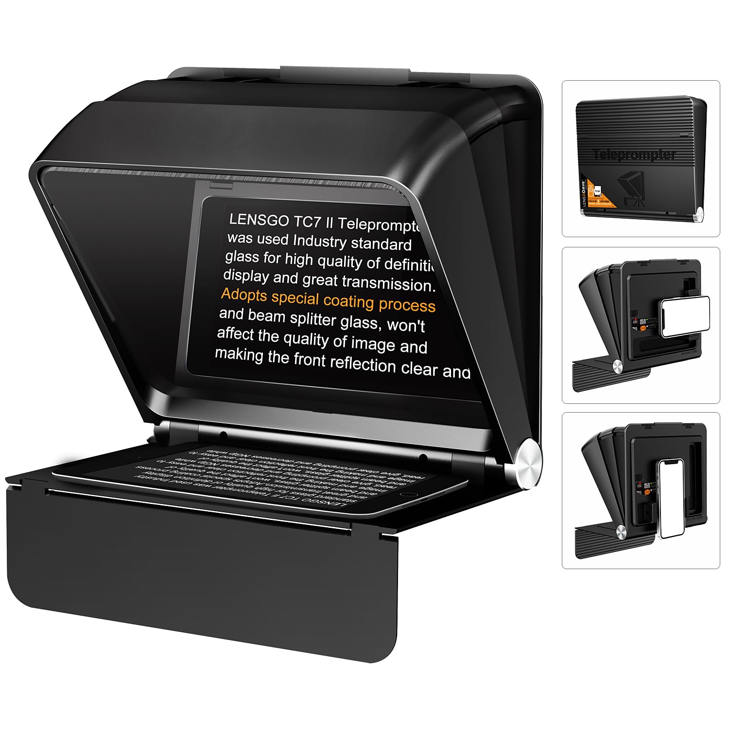 LENSGO Teleprompter do iPhone'a, iPada, smartfona, 7,9 cala, mini przenośny podajnik z pilotem zdalnego sterowania, aplikacja kompatybilna z systemem iOS/Android dla YouTube, Zoom, Twitch, nauczania