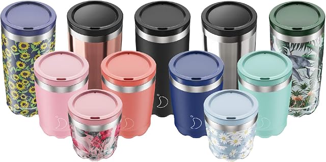 Chilly's Insulated Coffee Cup | Double Walled Coffee Cups with Lids | Stainless Steel | Product Logo May Vary | 340ml | Tropical Flamingo