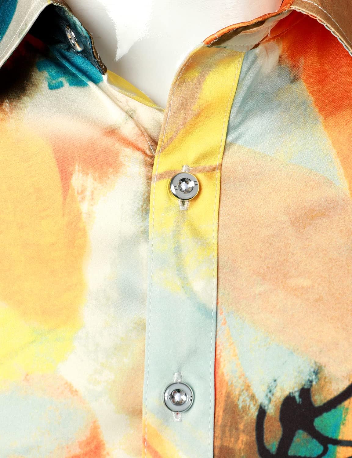 ZEROYAA Men's Hipster Printed Slim Fit Long Sleeve Button Up Satin Dress Shirts - Image 2