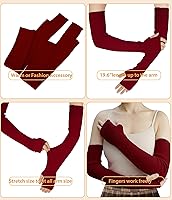 Vista 67 de Guantes cálidos de cachemira de brazo largo para mujer, guantes de invierno acogedores sin dedos, calentadores de brazos suaves, gran regalo de Negro