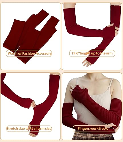 Miniatura 67 de Guantes cálidos de cachemira de brazo largo para mujer, guantes de invierno acogedores sin dedos, calentadores de brazos suaves, gran regalo de Negro