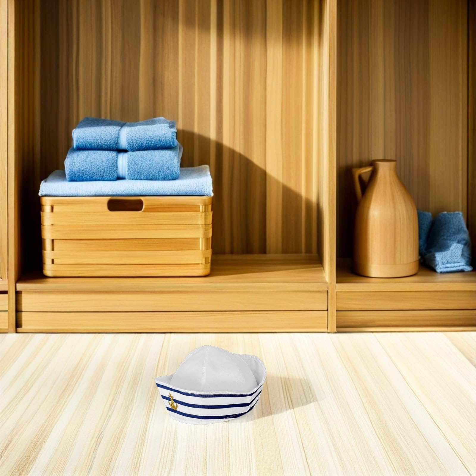 Sombrero Marinero Azul y Blanco para Adultos, 12 Piezas, Diseño de ala Enrollada y Cobertura Total, Material Poliéster Transpirable Adecuado para Disfraces y Fiestas Náuticas