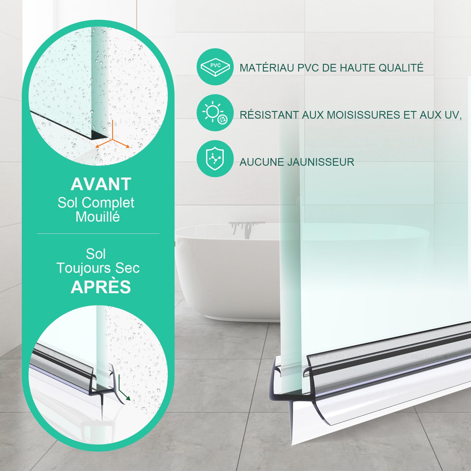 SURFOU Lot de 2 bandes d'étanchéité transparentes de 100 cm pour porte de douche de 6 mm/7 mm/8 mm d'épaisseur - Couvre un écart jusqu'à 12 mm - Bande de joint de rechange réglable