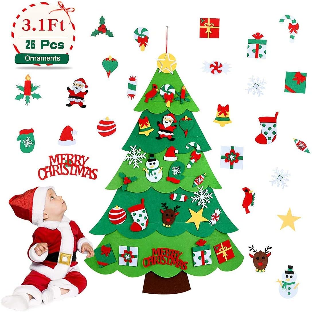 Aitsite DIY Felt Christmas Tree Set - 3.5 FT Xmas Wall Decoration with 26 Ornaments, Wall & Door Hanging Xmas Gifts for Kids, Toddlers, Boys & Girls Party Supplies