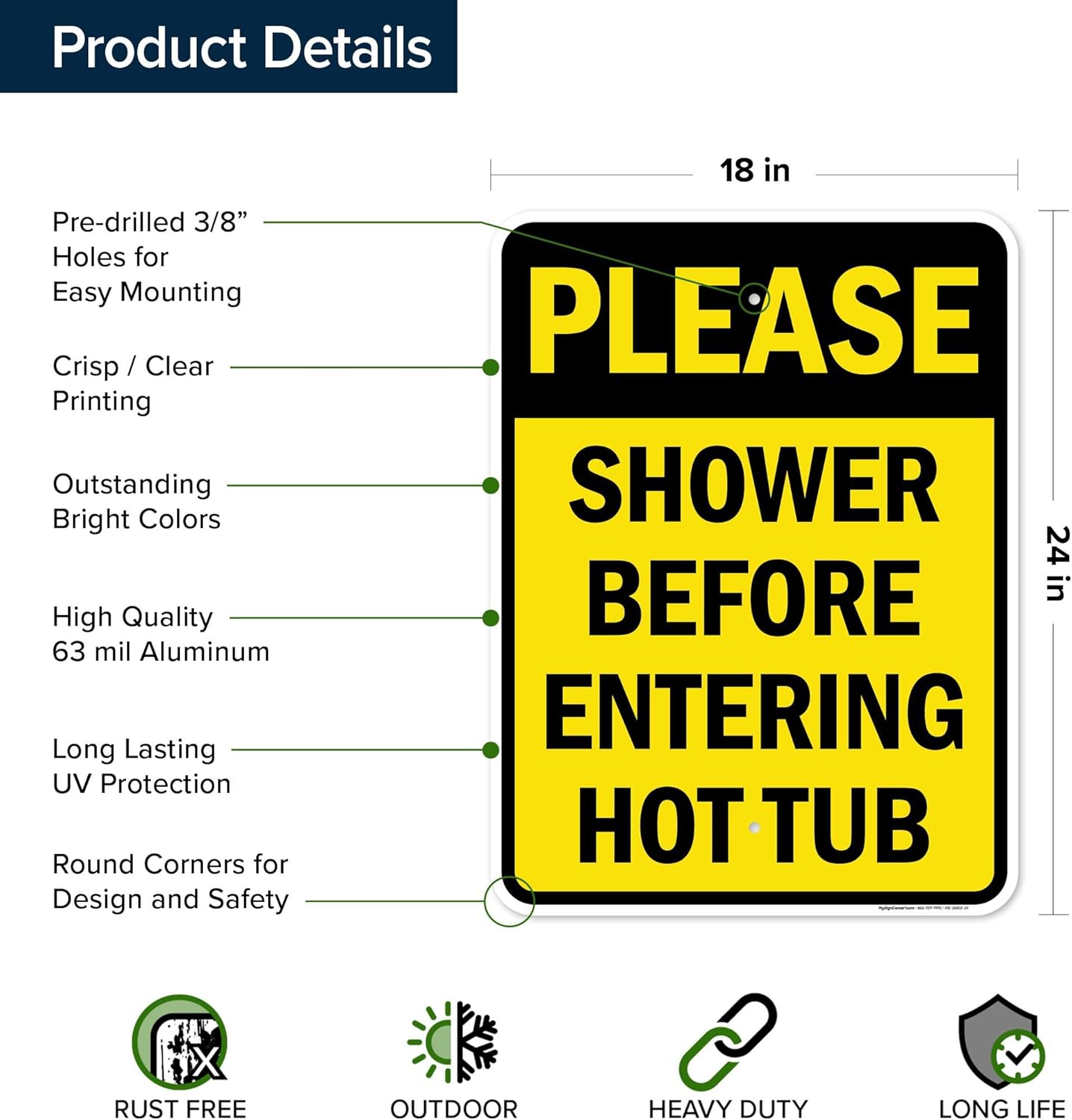 Please Shower Before Entering Hot Tub Sign, 18x24 Inches, Rust Free .063 Aluminum, Fade Resistant, Made in USA by My Sign Center