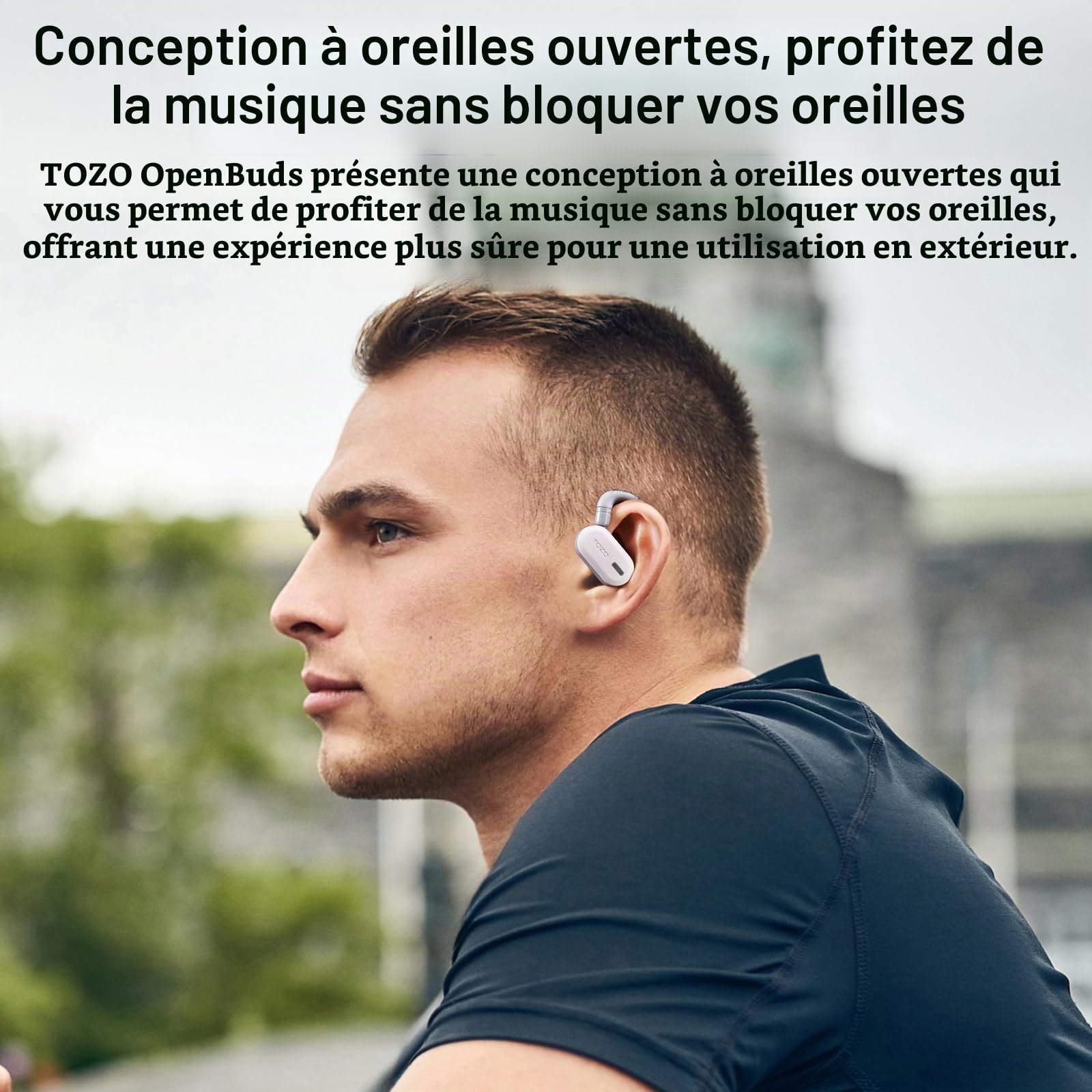 TOZO O2 Écouteurs Bluetooth sans Fil Sport à Réglage Multi Angles 42H | Basses Profondes, Crochet Pliable et Comfort, Appels Cristallins, Idéal pour le Sport, la Conduite et le Travail
