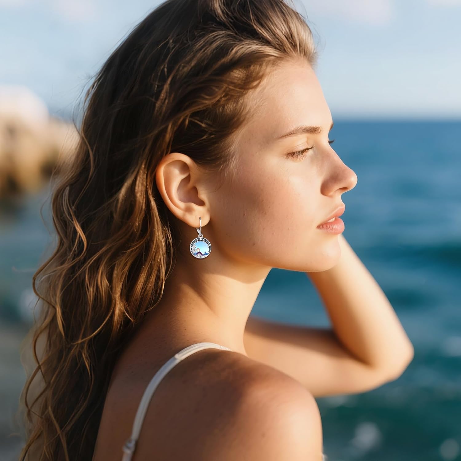 Mermaid Earrings 925 Sterling Silver Moonstone Dangle Earrings Mermaid Ocean Jewelry for Women - Image 3