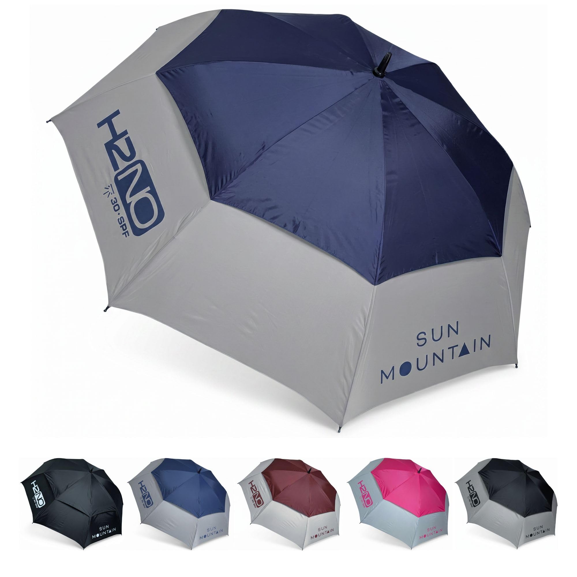 Sun Mountain H2NO Golf Umbrella Navy/Cadet – Large 150cm Dual Canopy Wind Resistant Waterproof Golf Umbrella with 30SPF UV Protection