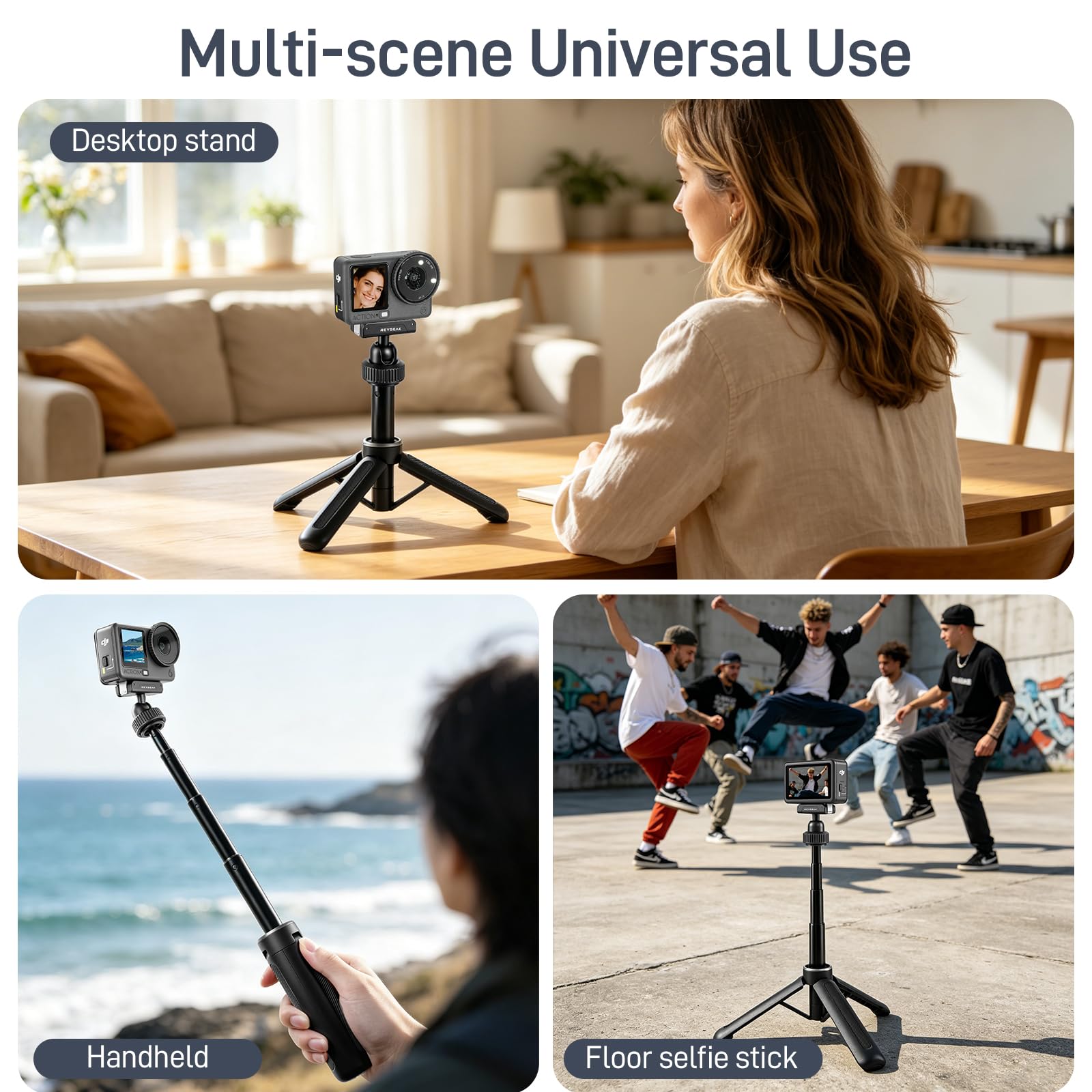 REYGEAK Trípode magnético para selfie para DJI Osmo Action 6/5/4/3/Nano, mango de cámara extensible con soporte de liberación rápida, cabeza de bola de 360° para video vertical, soporte de trípode