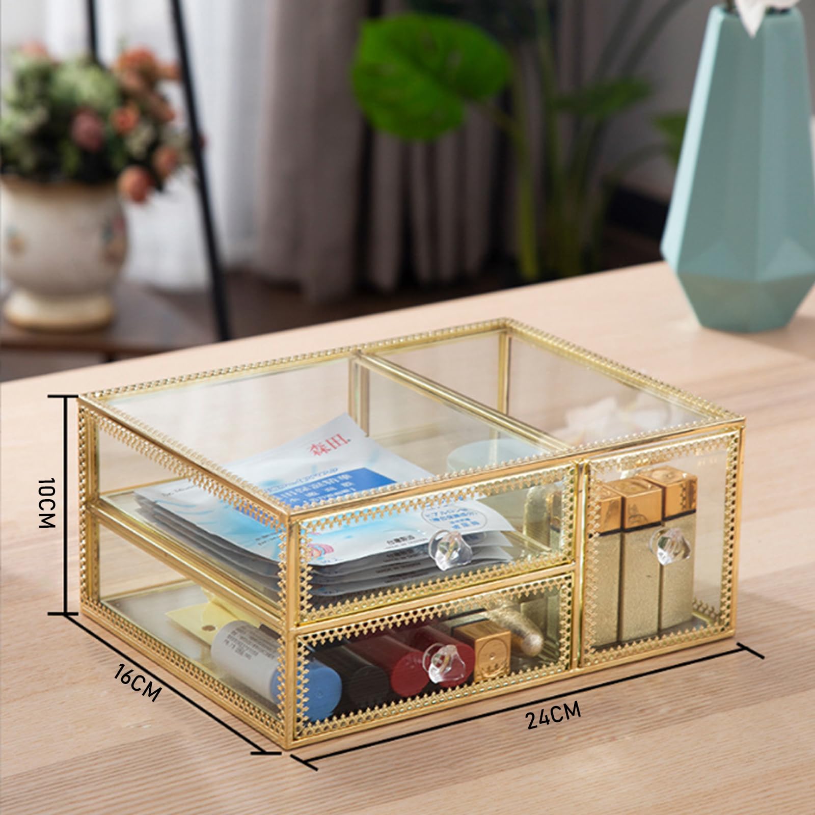 YUEHUA Organizzatore di trucco di vetro del controsoffitto del bagno Vanity Organizzatore cosmetico per pennelli rossetti Sk