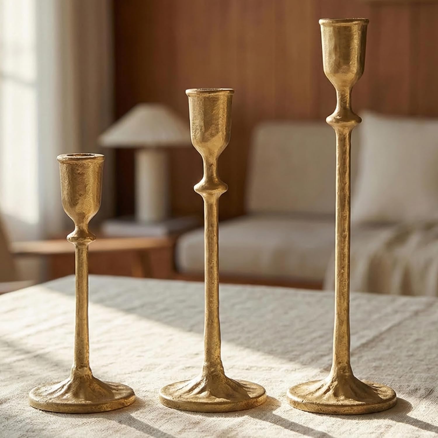 Vintage Candlesticks Holder Set of 3 - Rustic Distressed Cast Iron Taper Candle Holders for Farmhouse Home Decor, Decorative Candle Sticks Stand for Mantel, Dining Table Centerpiece