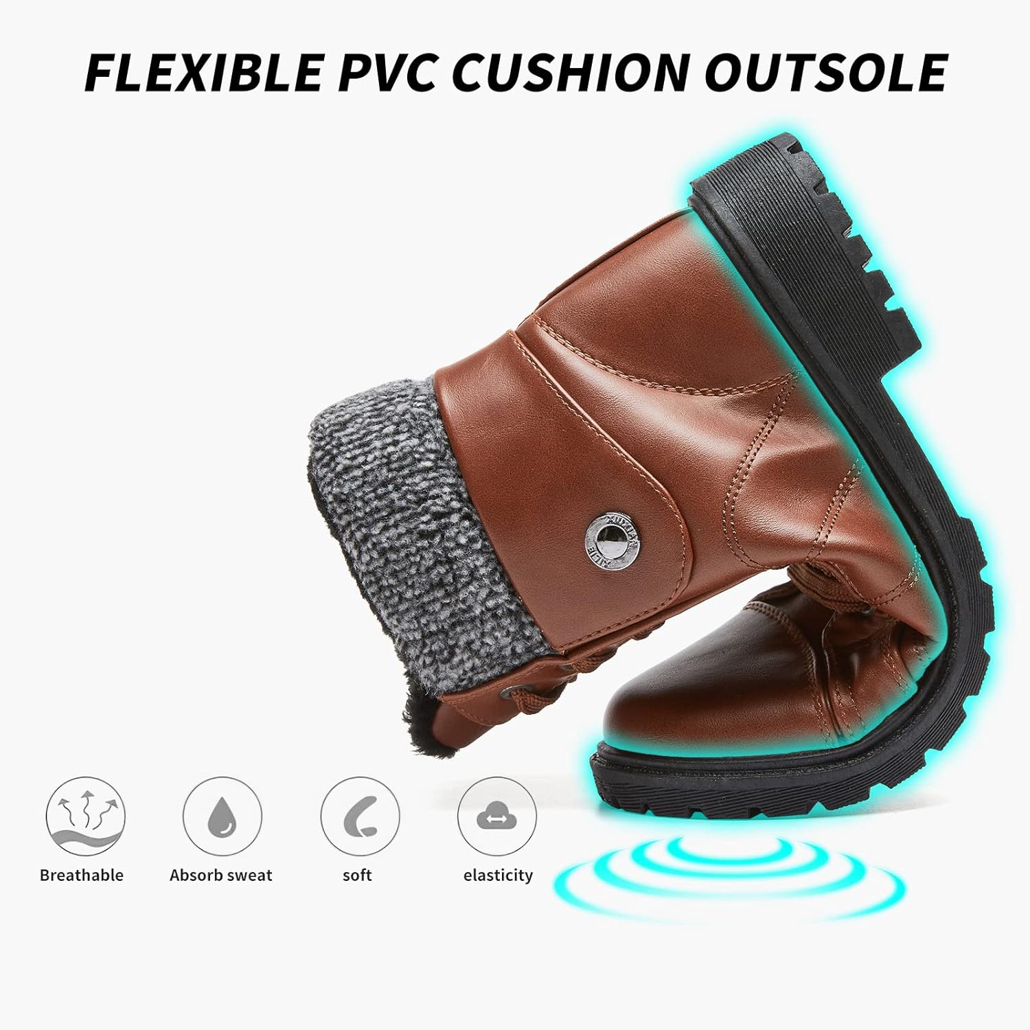 FRACORA Women's PU Leather Combat Boots Warm Fur Lined Black Ankle Booties Side Zipper White Boots Non-slip Winter Boots - Image 4