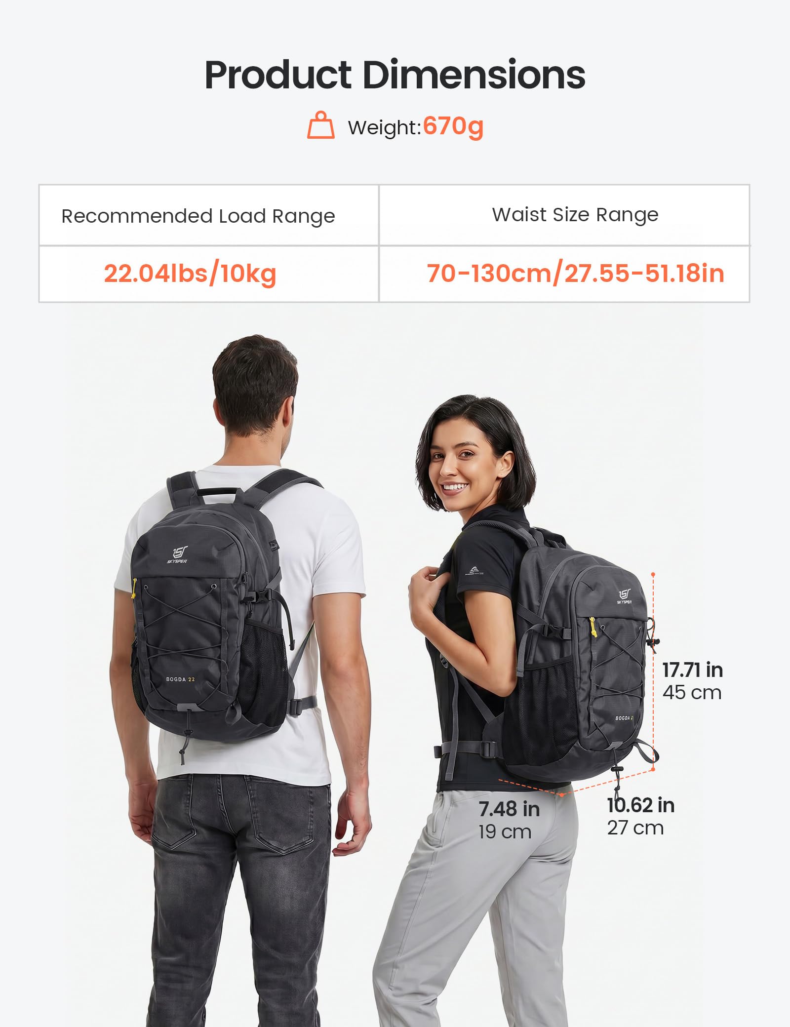 SKYSPER Plecak trekkingowy 22l, plecak turystyczny mały plecak górski dla mężczyzn i kobiet, podróż, piesze wycieczki, piesze wycieczki, ciemnoszary, Medio, Klasyczny