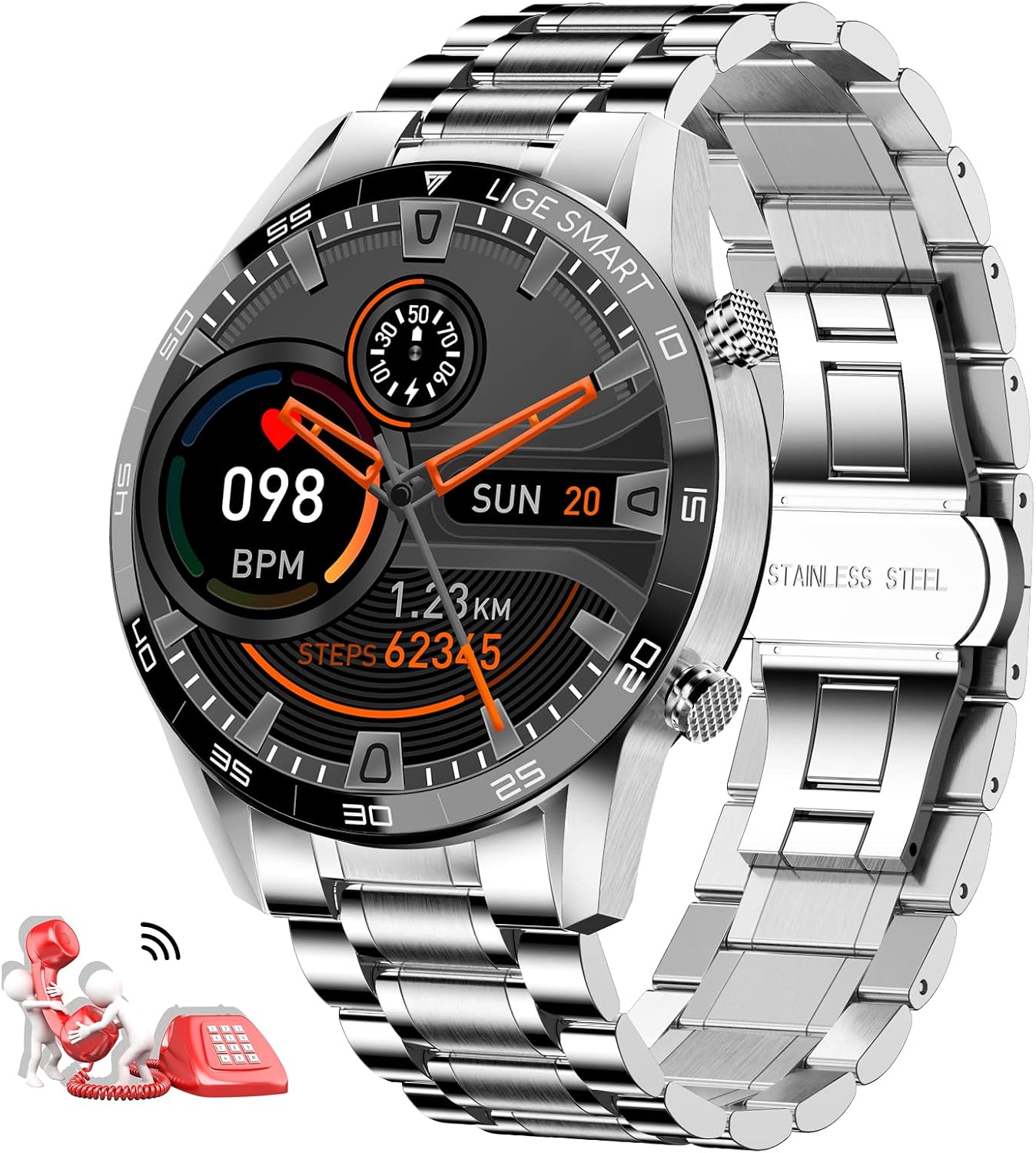 LIGE Smart Watch for Men for Android iOS Phones(Answer/Make Calls), 2022 Newest 1.3 HD Colour Display Fitness Tracker with Call/Text/Heart Rate/Sleep Monitor, IP67 Waterproof Activity Tracker Black