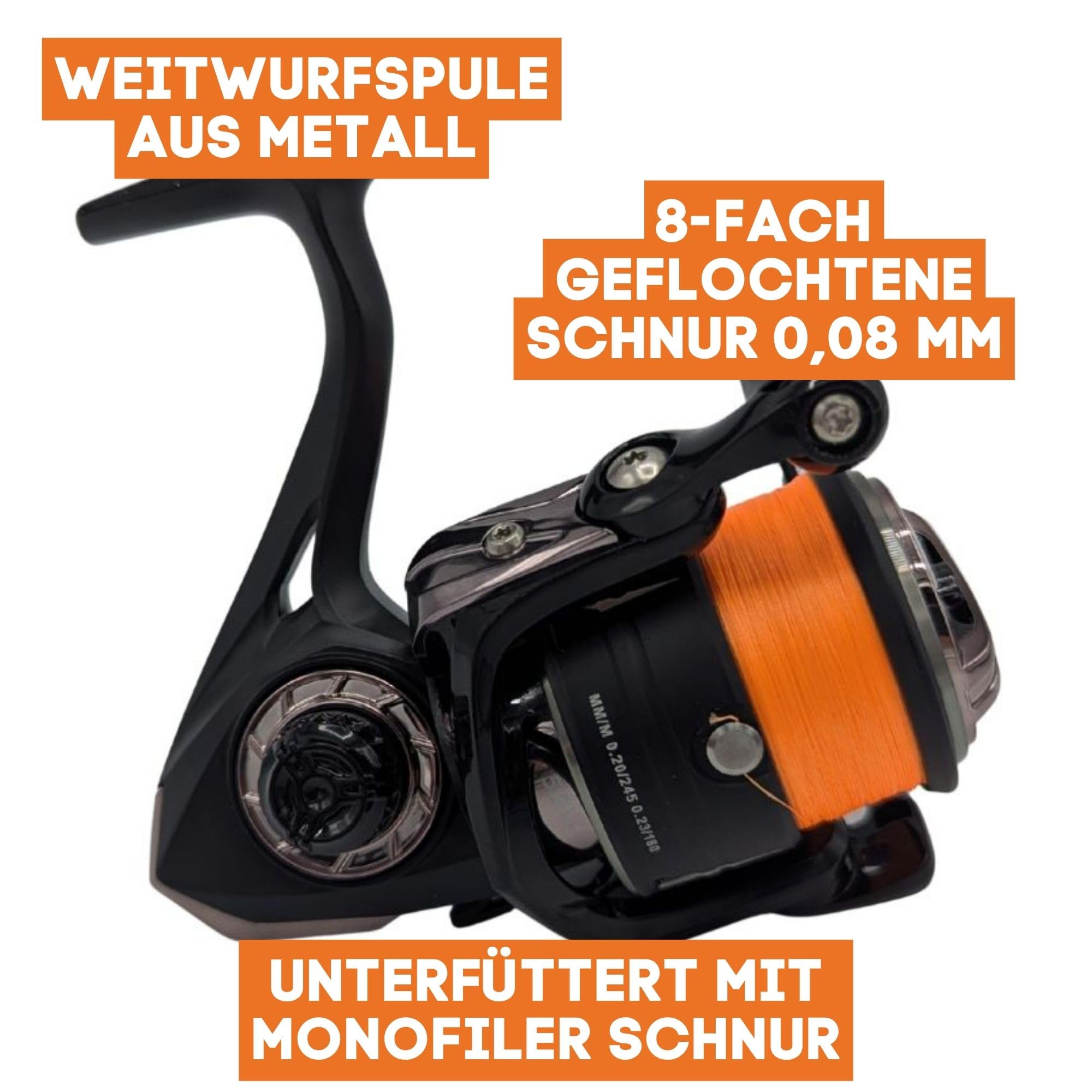 Zite Carrete de pesca Spinning Pro 2000-4000 | Carrete giratorio con freno delantero | 8+1 rodamientos de bolas | Manivela plegable de aluminio y mango EVA | Para trucha, perca, lucioperca y lucio