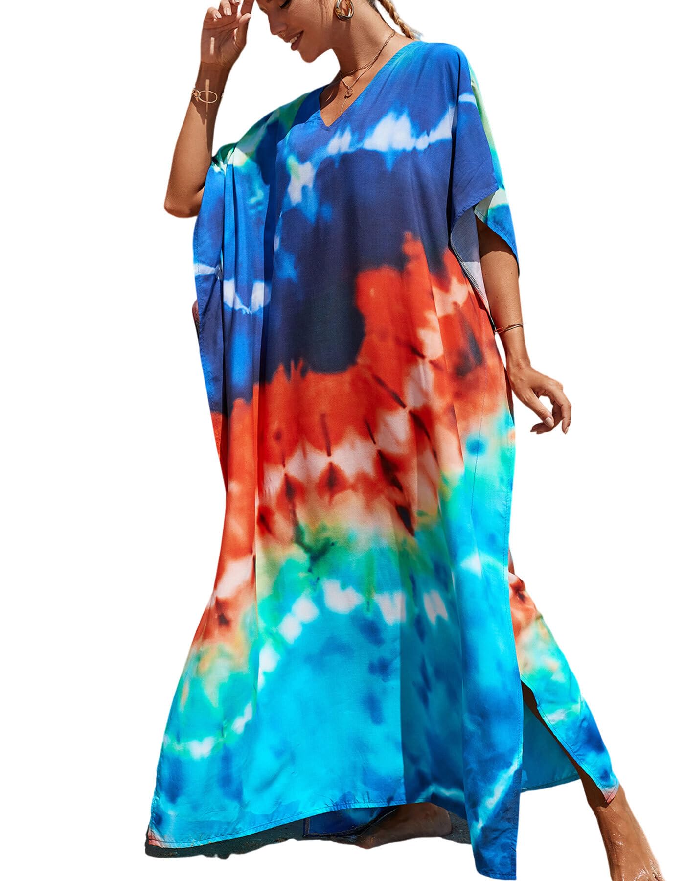NFVNKJ Women's Plus Size Beach Lounge Kaftan Maxi Dress Swimsuit Coverup for Women