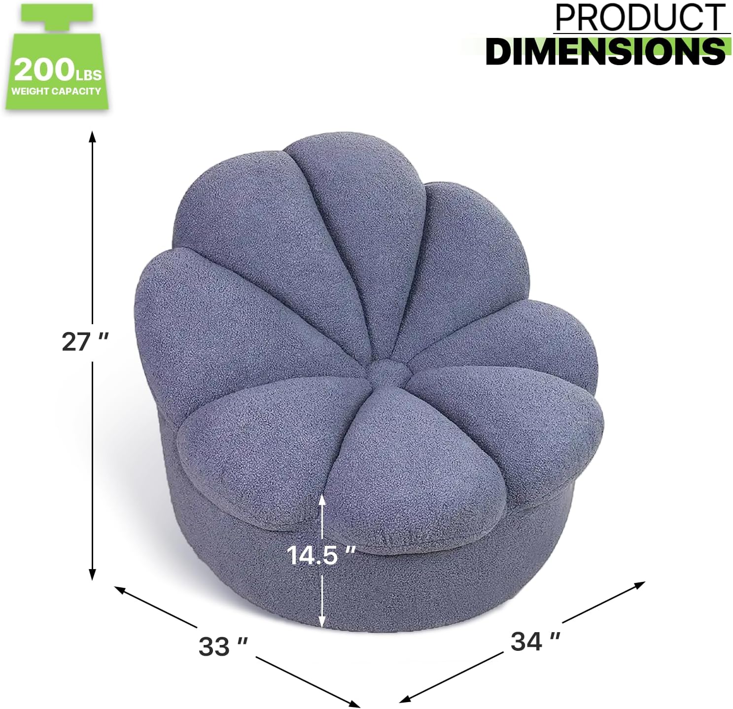 Magshion Soft Mohair Blooming Flower Lounge Chair Upholstered Cushion Padded Lazy Accent Cushion Pad Couch Floor Sofa for Living Room Corner Accent Bedroom Office Round Bean Bag Seat, Blue