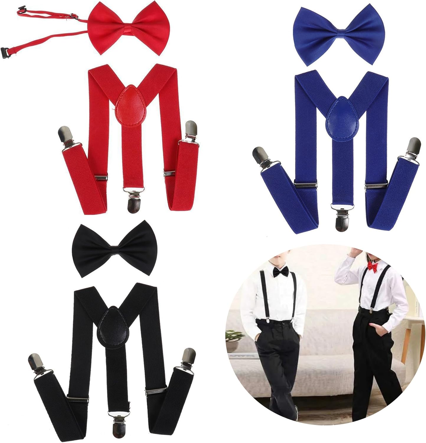IZUS Child-Kids Suspenders Bow-Tie Sets Y-Shaped Elastic Adjustable Suspender-Set Girls-Boys for Wedding/Mime/Halloween/Party - Image 5