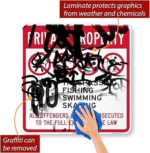 Miniatura 2 de SmartSign Letrero "Propiedad Privada - No Trespassing, Pesca, Nadar, Patinar. Delincuentes procesados" | Aluminio de 24 x 24 pulgadas