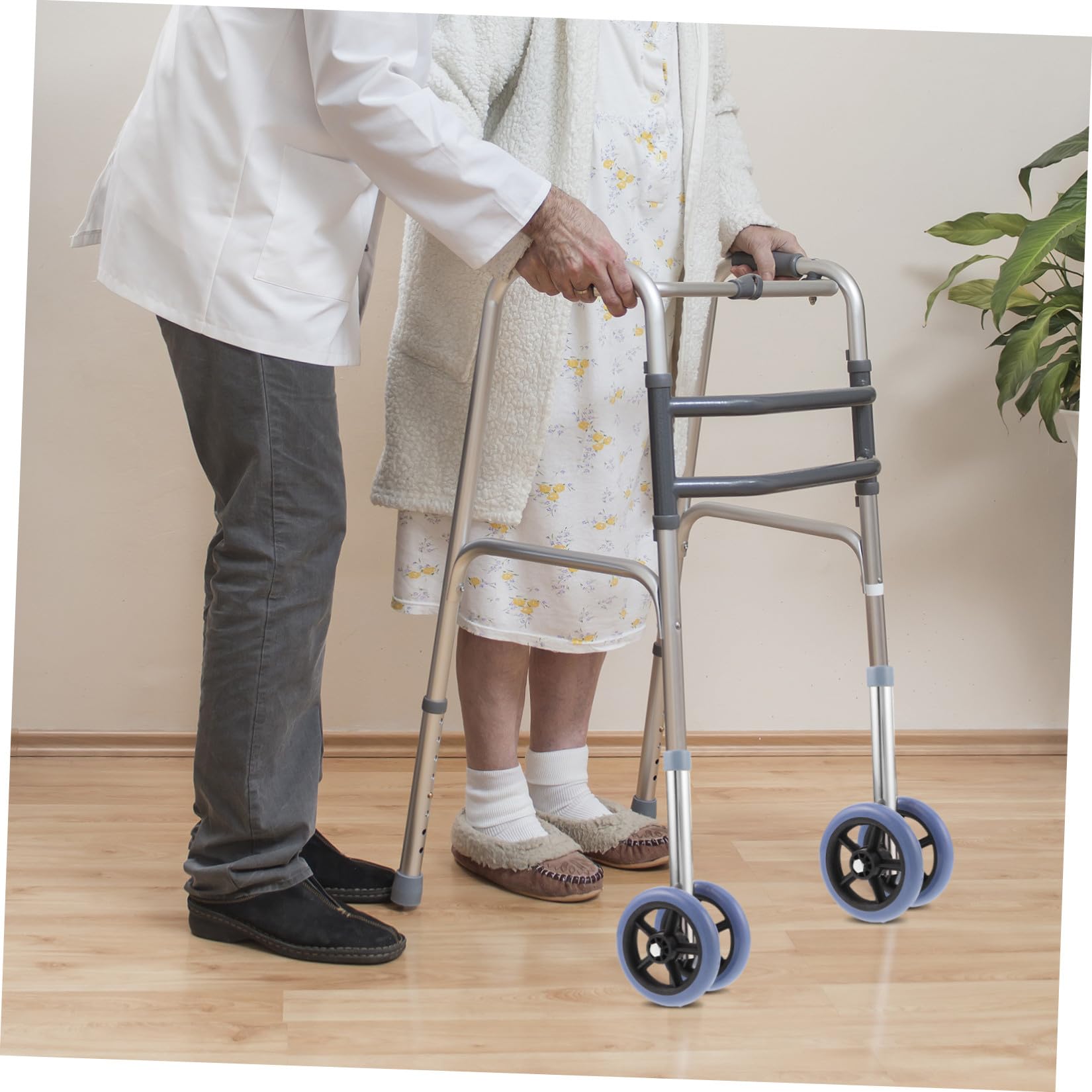 DOITOOL 1 Coppia Ruote per Deambulatore Regolabili in Gomma e Metallo, Accessori per Deambulatori Pieghevoli Tecnologia Antiusura, per Uso Ospedaliero e Domestico