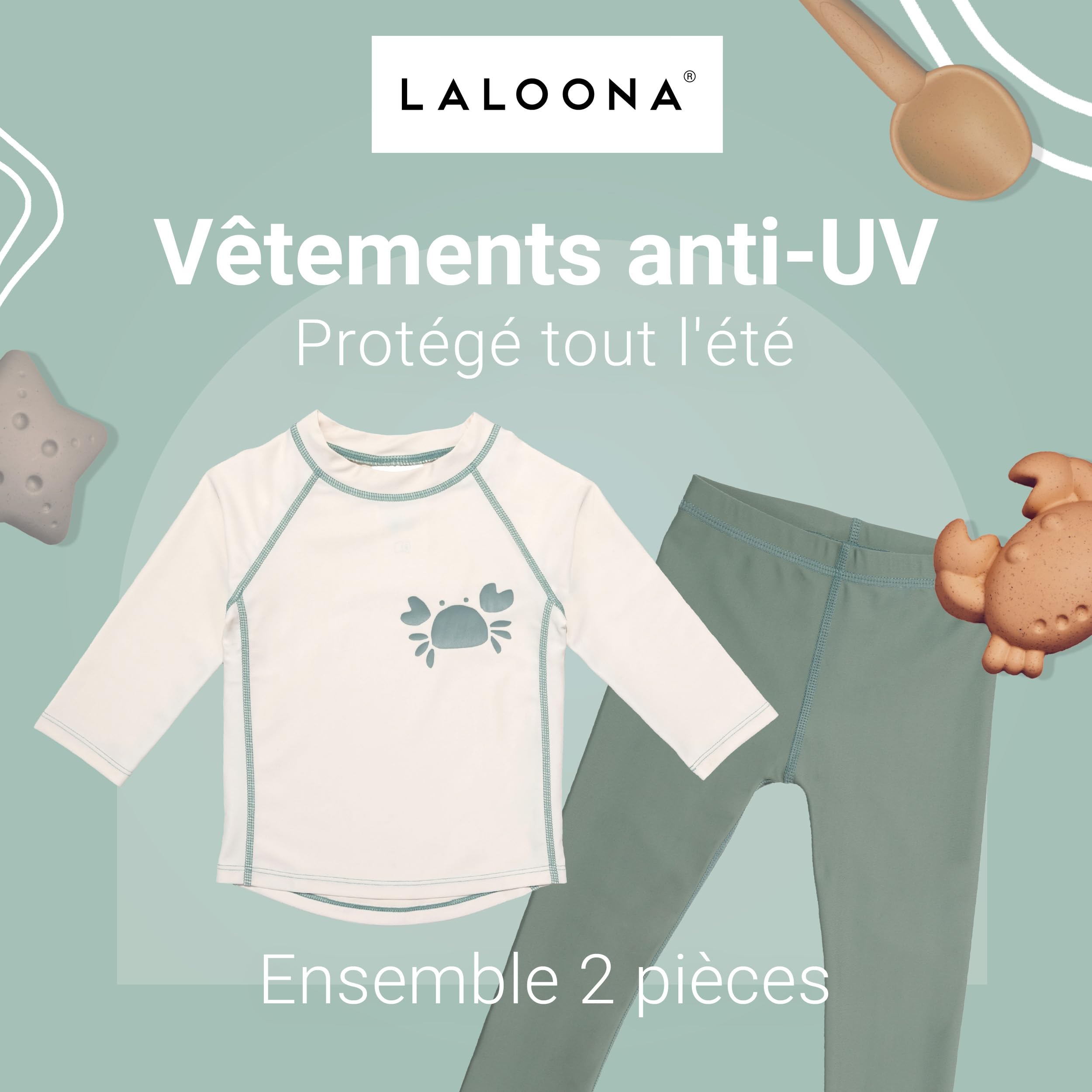 LaLoona Combinaison Anti UV Bebe (2 Pièces) – T Shirt UV Enfant Manches Longues et Short de Bain Long UPF 80+ – Maillot de Bain Unisexe, Séchage Rapide, Oekotex